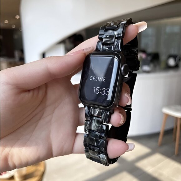 Apple Watch Band Black Marble Resin Adjustable Stylish Strap Watch Band - Picture 4 of 8